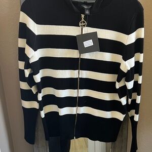 Marc New York Black and White Striped Zip-Up Sweater hoodie